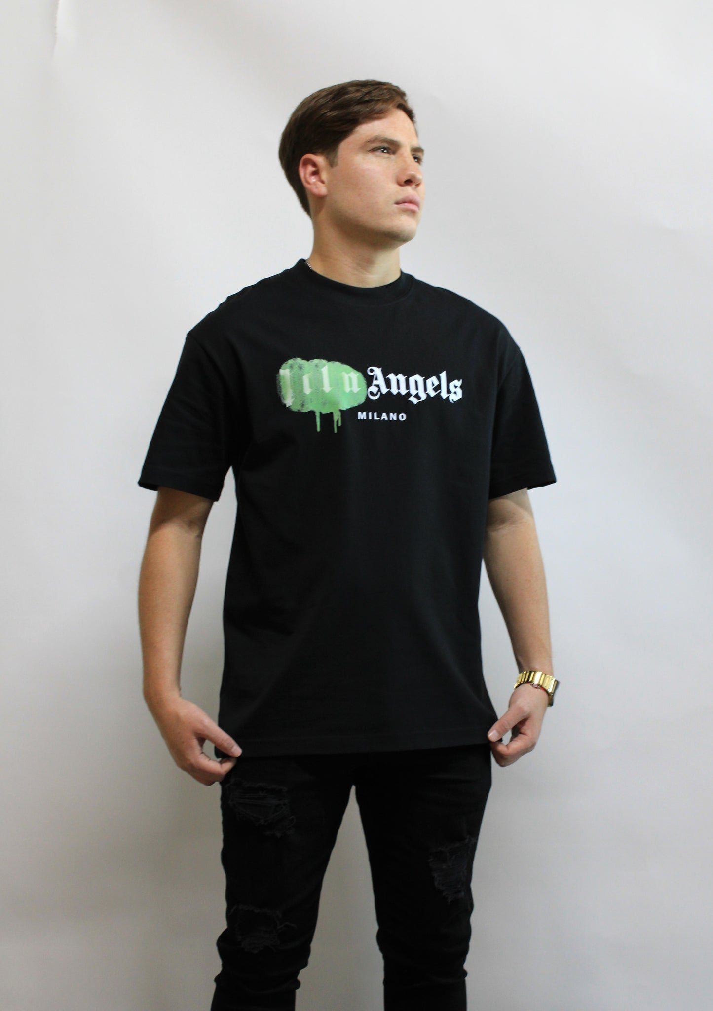 Playera Casual  Palms Angels Negra con Verde