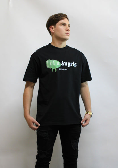 Playera Casual  Palms Angels Negra con Verde