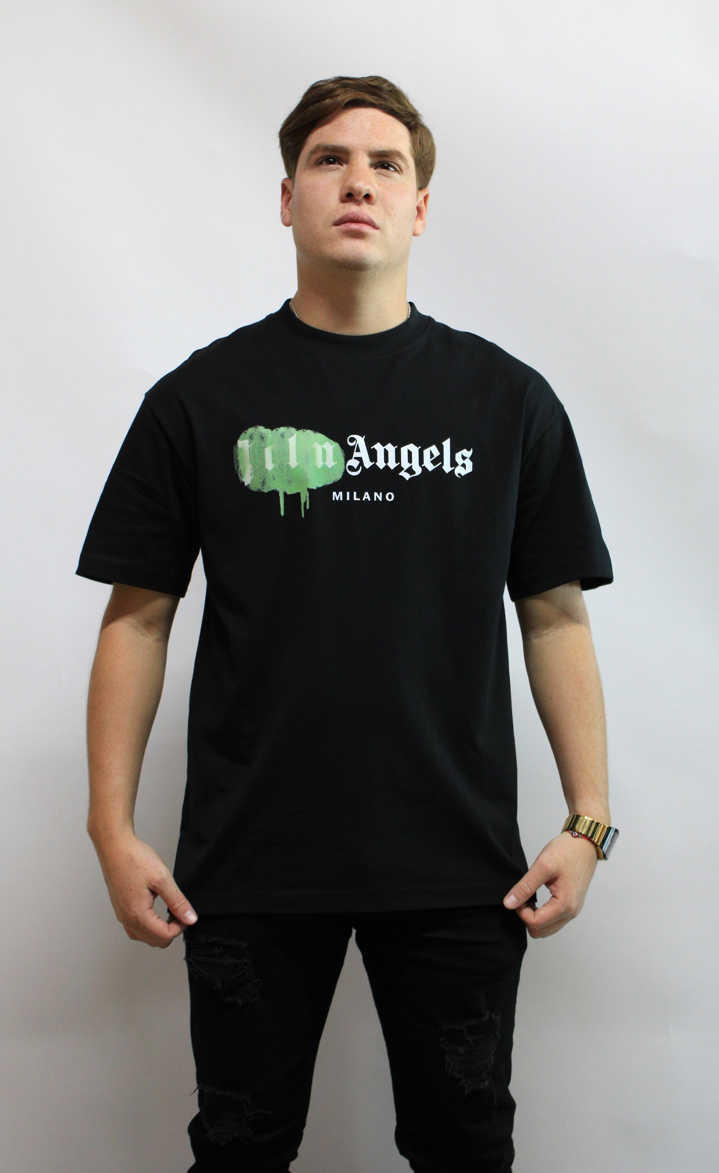 Playera Casual  Palms Angels Negra con Verde